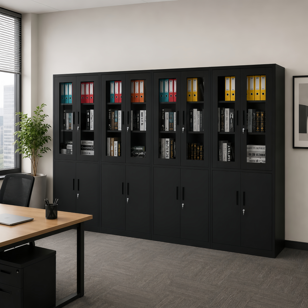 Steel Glass Door Filing Cabinet Office/Home Storage Cupboard Locker File Organizer - Black