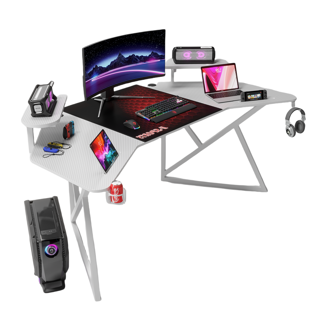 ERGONOMIC Gaming/Office Desk,180cm Wing-Shaped Home Cuputer Table - White