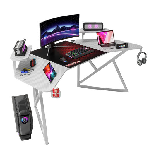 ERGONOMIC Gaming/Office Desk,180cm Wing-Shaped Home Cuputer Table - White