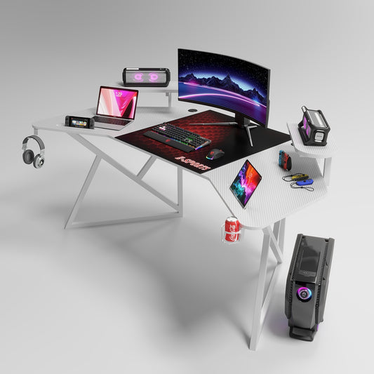 ERGONOMIC Gaming/Office Desk,180cm Wing-Shaped Home Cuputer Table - White