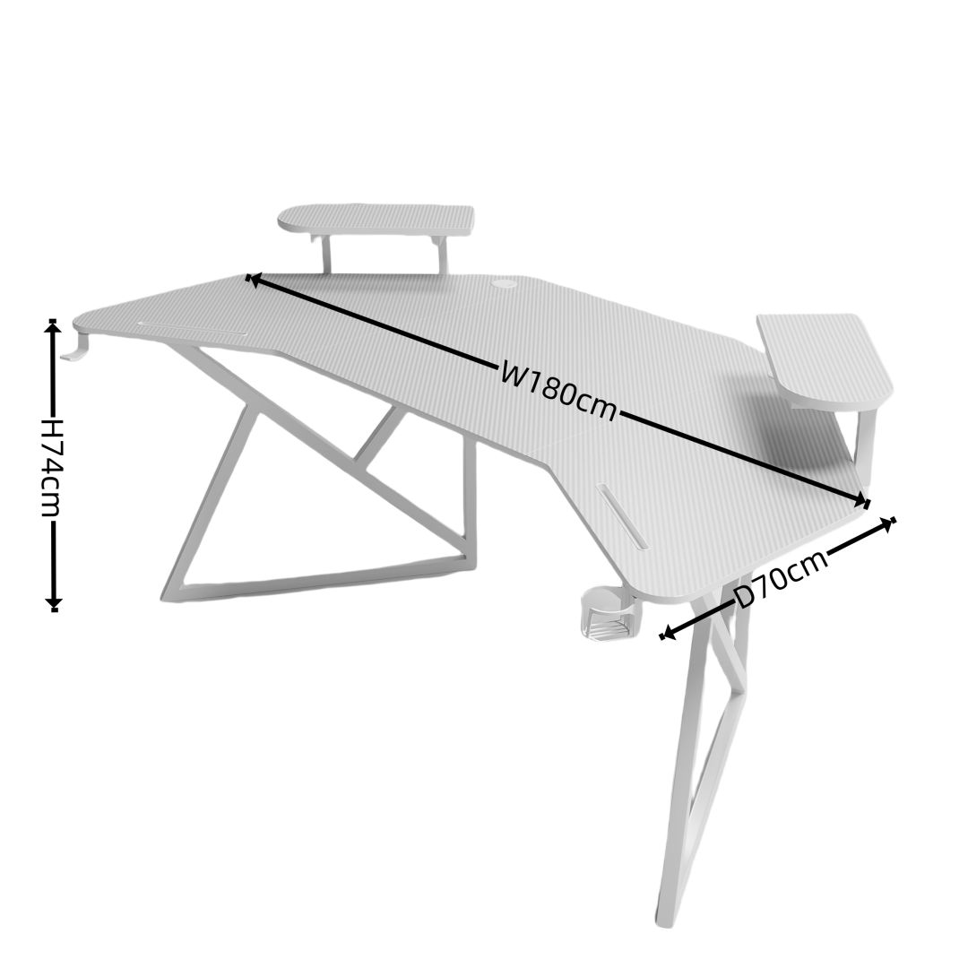 ERGONOMIC Gaming/Office Desk,180cm Wing-Shaped Home Cuputer Table - White