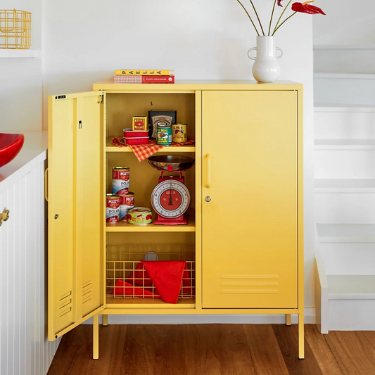 Steel Midi Sideboard Metal Locker Adjustable Shelves Storage Cabinet - Butter Yellow
