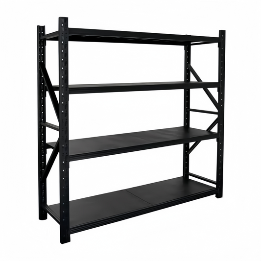 Steel 250kg Heavy Duty 4 Shelf Industrial Shelving Adjustable Storage Racks - Matte Black