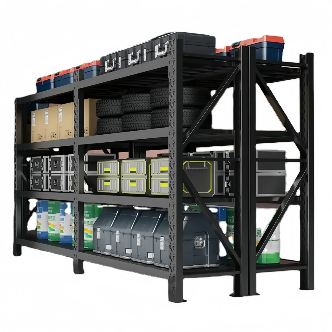 Steel 250kg Heavy Duty 4 Shelf Industrial Shelving Adjustable Storage Racks - Matte Black