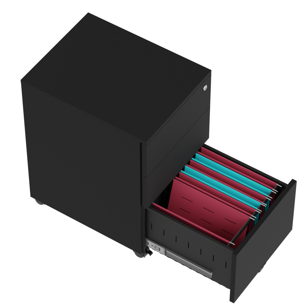 Steel 3 Drawer Lockable Mobile File Cabinets For Office/Home - Side Handle - Black