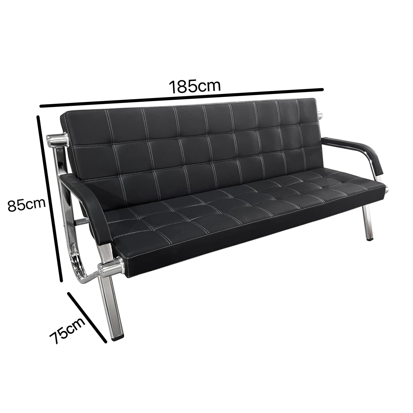 Steel Chrome Waiting Area Reception Sofa Office/Home Couch Suite - Black