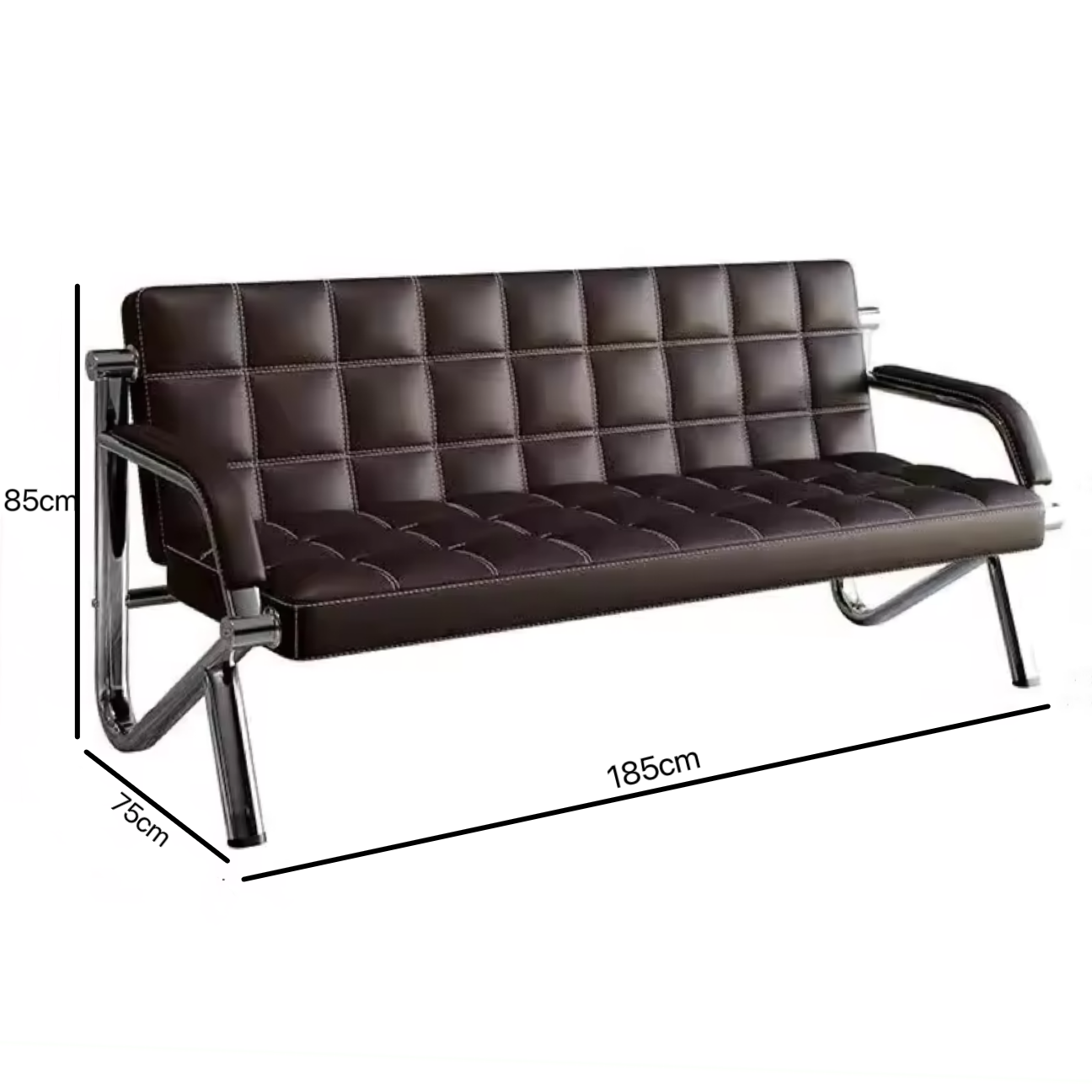 Steel Chrome Waiting Area Reception Sofa Office/Home Couch Suite - Brown