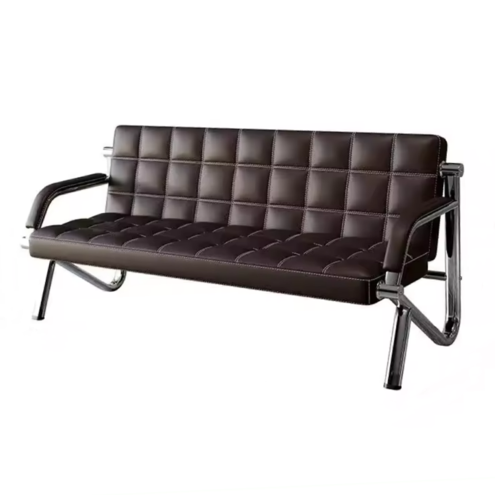 Steel Chrome Waiting Area Reception Sofa Office/Home Couch Suite - Brown
