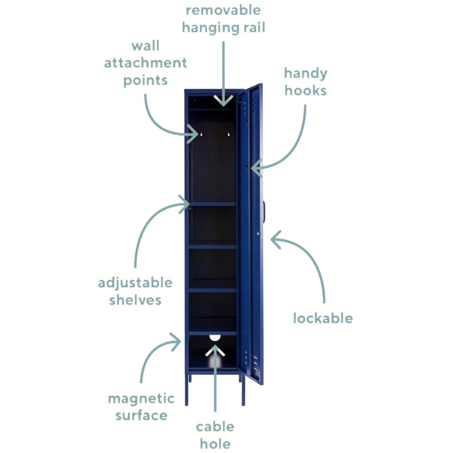 Steel Single Door Wardrobe Skinny Locker Storage Cabinet Cupboard - Navy Blue