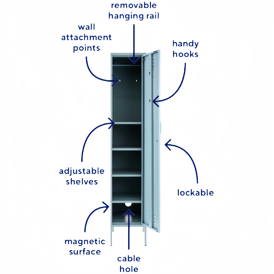 Steel Single Door Wardrobe Skinny Locker Storage Cabinet Cupboard - Ocean Blue