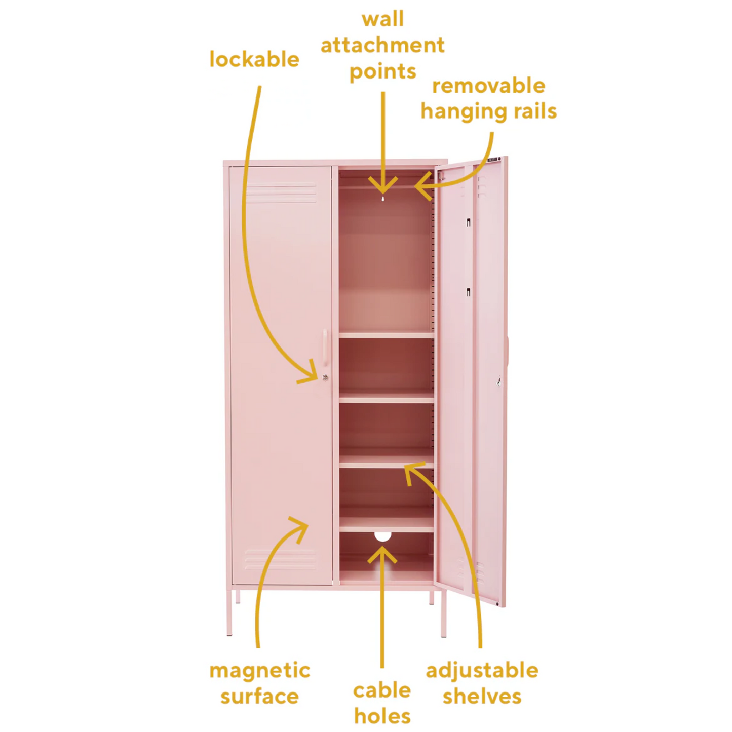 Steel Swing Door Wardrobe Twinny Locker Storage Cabinet Cupboard - Peach Pink