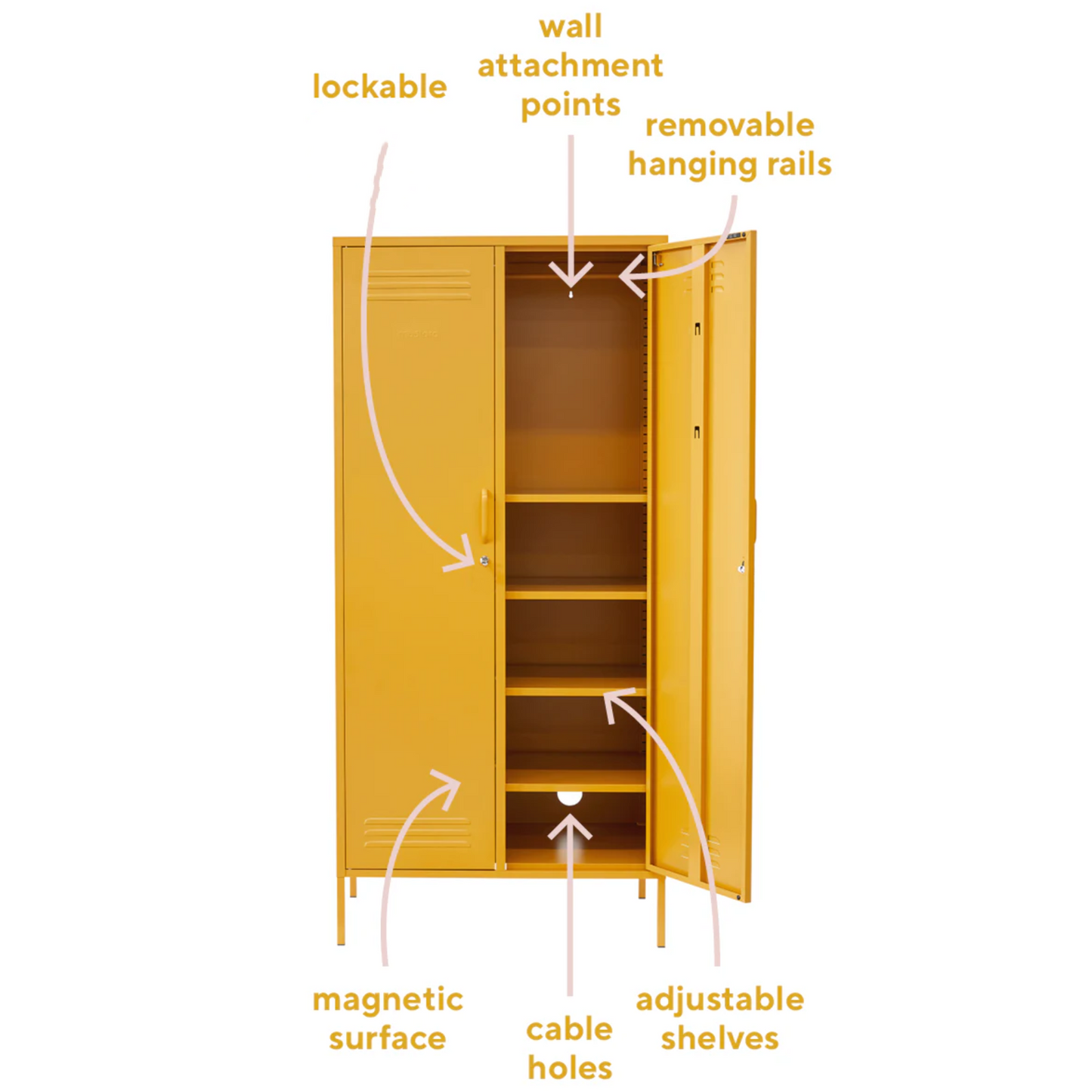 Steel Swing Door Wardrobe Twinny Locker Storage Cabinet Cupboard - Mustard Yellow