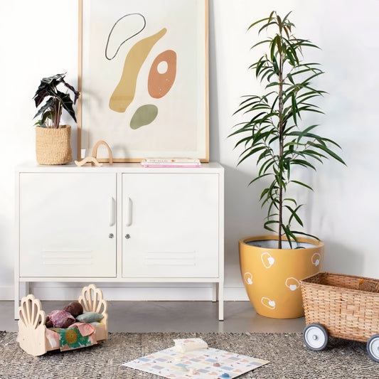 Steel Swing Door TV Stand Locker Lowdown Storage Cabinet Cupboard - White