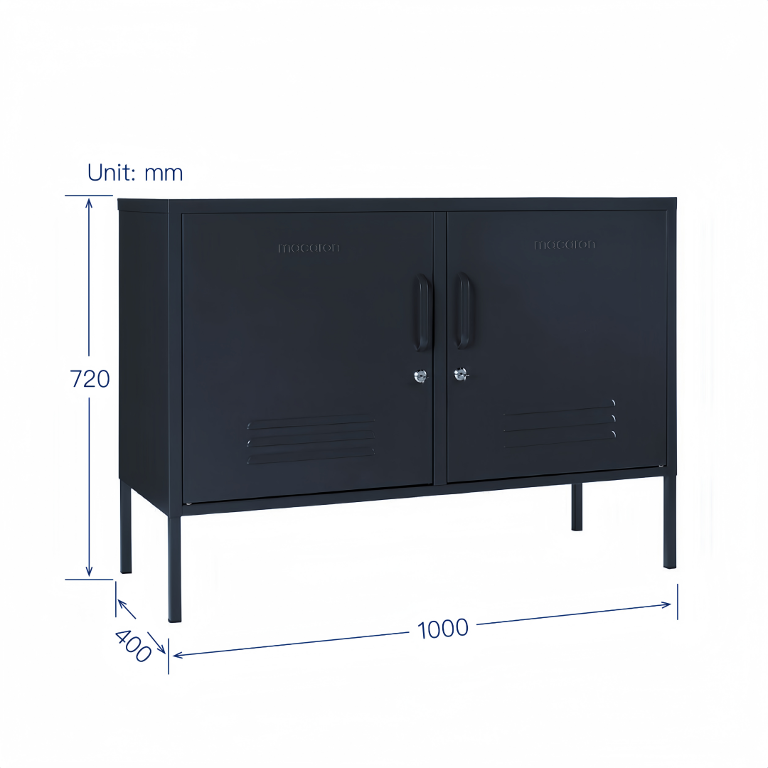 Steel Swing Door TV Stand Locker Lowdown Storage Cabinet Cupboard - Black