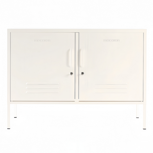 Steel Swing Door TV Stand Locker Lowdown Storage Cabinet Cupboard - White
