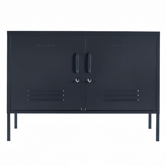 Steel Swing Door TV Stand Locker Lowdown Storage Cabinet Cupboard - Black