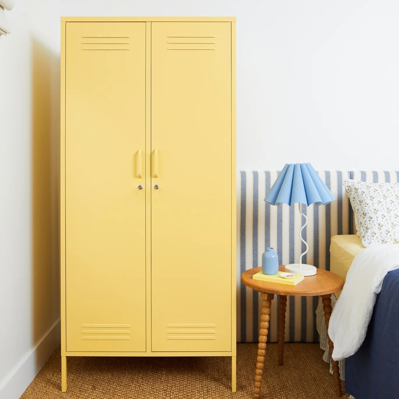 Steel Twinny Wardrobe Metal Locker Adjustable Shelves Storage Cabinet - Butter Yellow