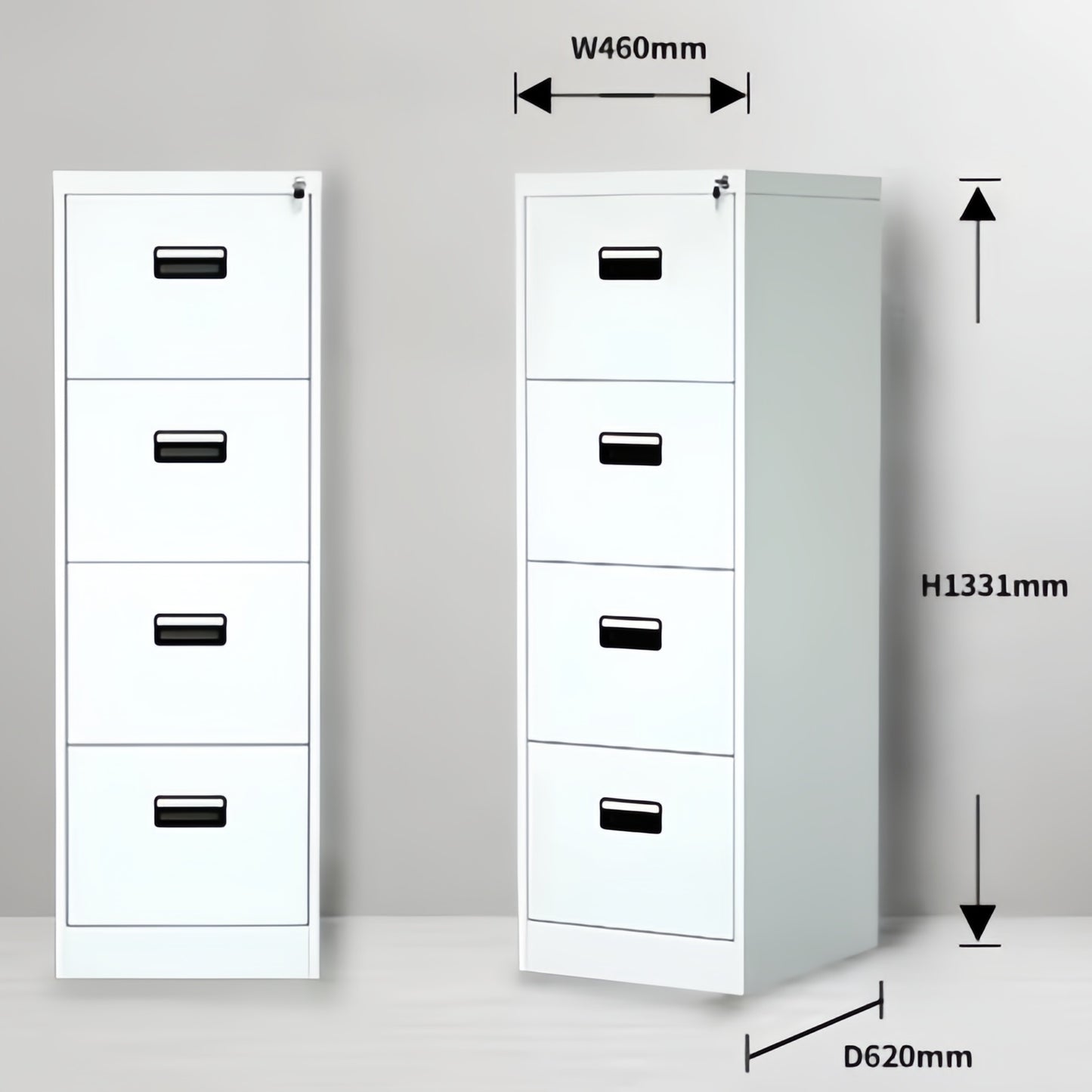 Steel Vertical 4 Drawer Filing Cabinet Cupboard Locker With Black Inner Handle - Light Grey