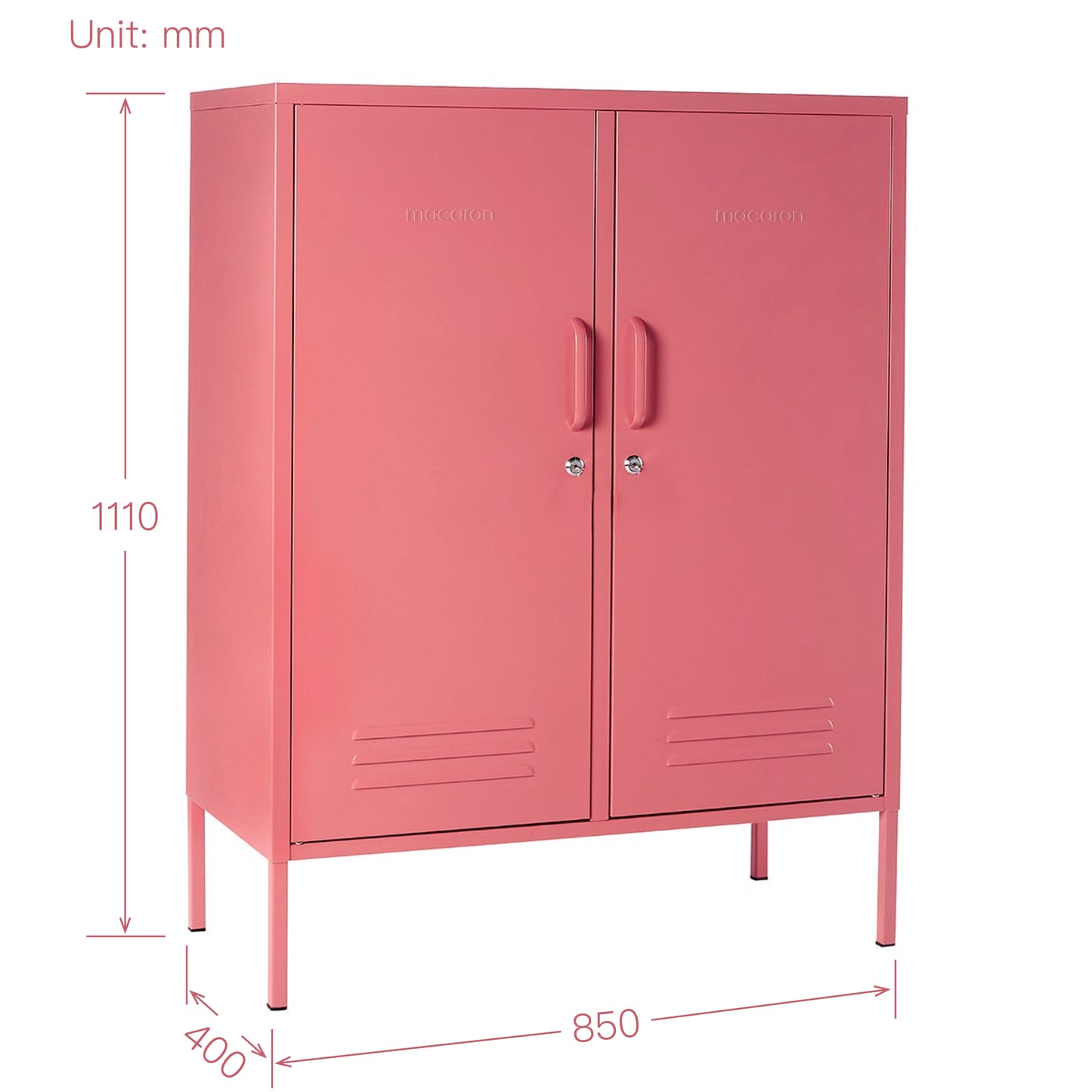 Steel Swing Door Sideboard Midi Locker Storage Cabinet Cupboard - Raspberry Pink