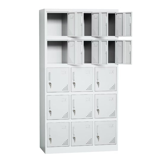 Steel 15 Door Locker Cupboard Storage Cabinet Inner Handle With Lock - Light Grey