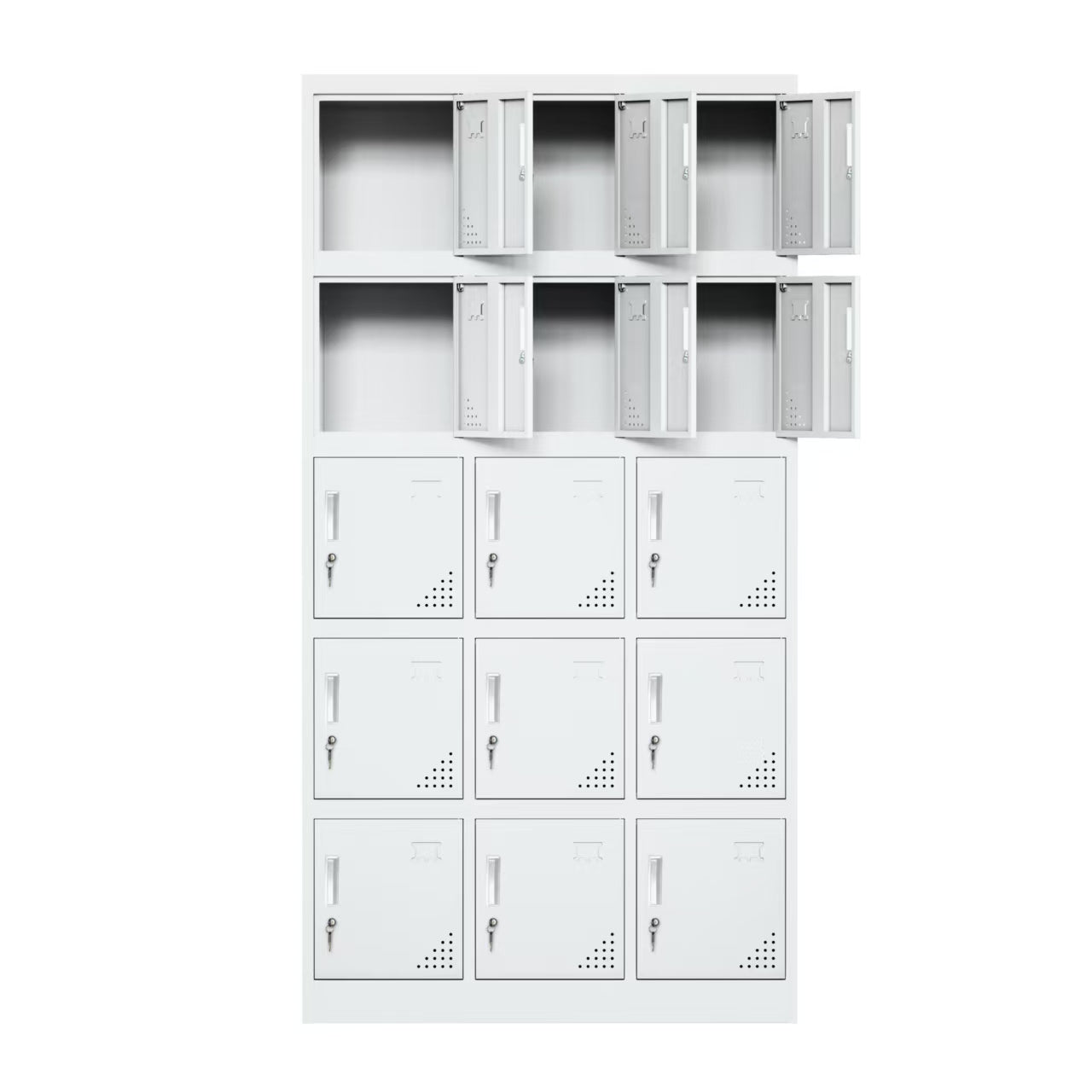 Steel 15 Door Locker Cupboard Storage Cabinet Inner Handle With Lock - Light Grey