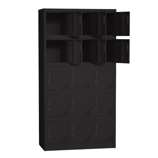 Steel 15 Door Locker Cupboard Storage Cabinet Inner Handle With Lock - Black