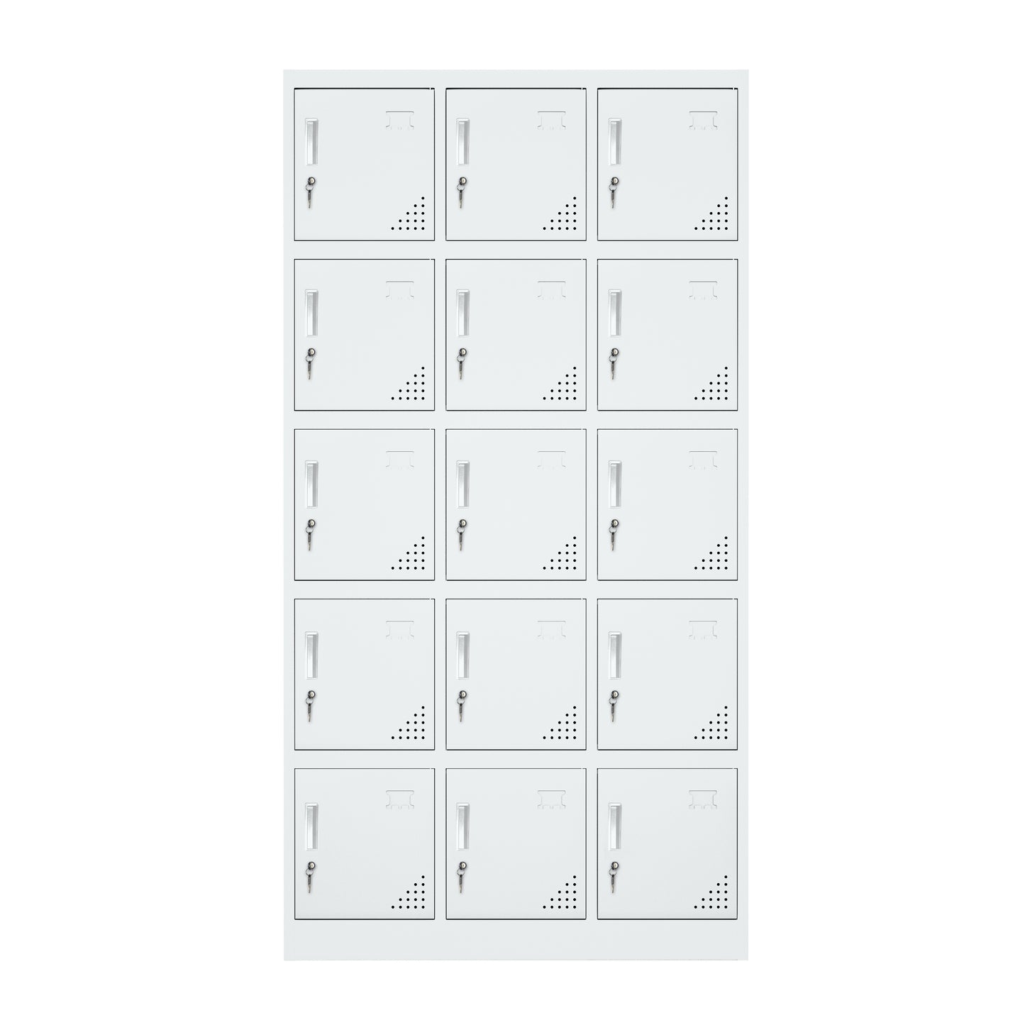 Steel 15 Door Locker Cupboard Storage Cabinet Inner Handle With Lock - Light Grey