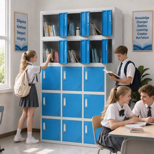 Steel 15 Door Locker Cupboard School / Employee Storage Cabinet With Lock - Blue and Light Grey