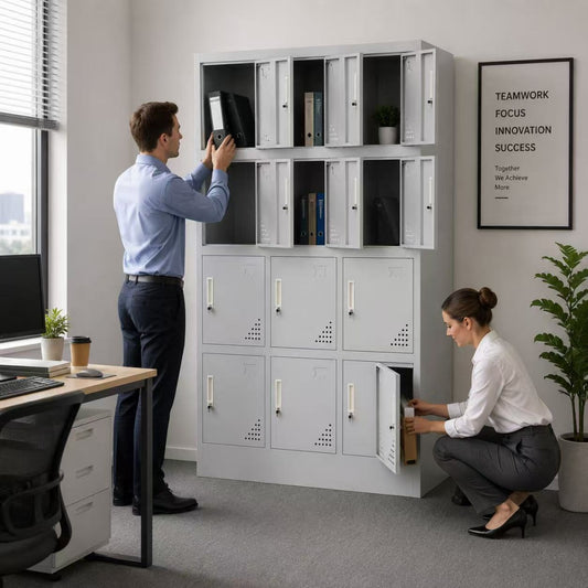 Steel 15 Door Locker Cupboard School / Employee Storage Cabinet With Lock - Light Grey