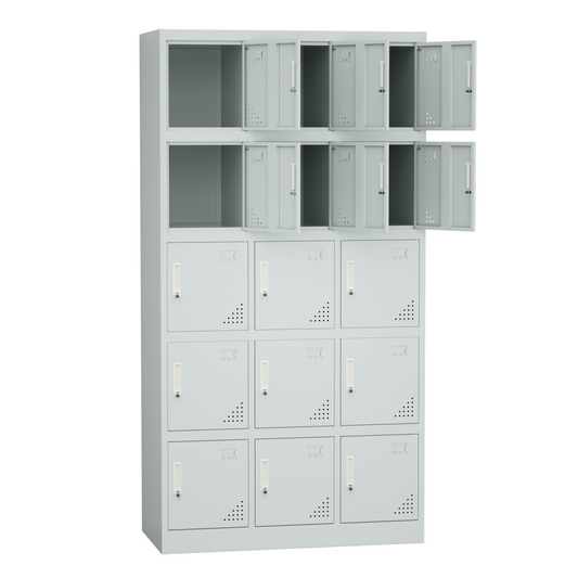 Steel 15 Door Locker Cupboard School / Employee Storage Cabinet With Lock - Light Grey