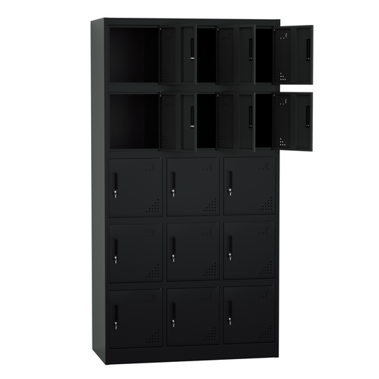 Steel 15 Door Locker Cupboard School / Employee Storage Cabinet With Lock - Black