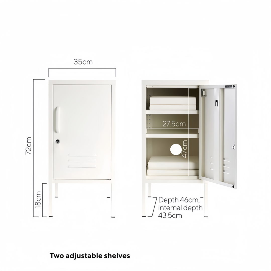 Steel Single Door Bedside Pedestal Locker Shorty Storage Cabinet - White