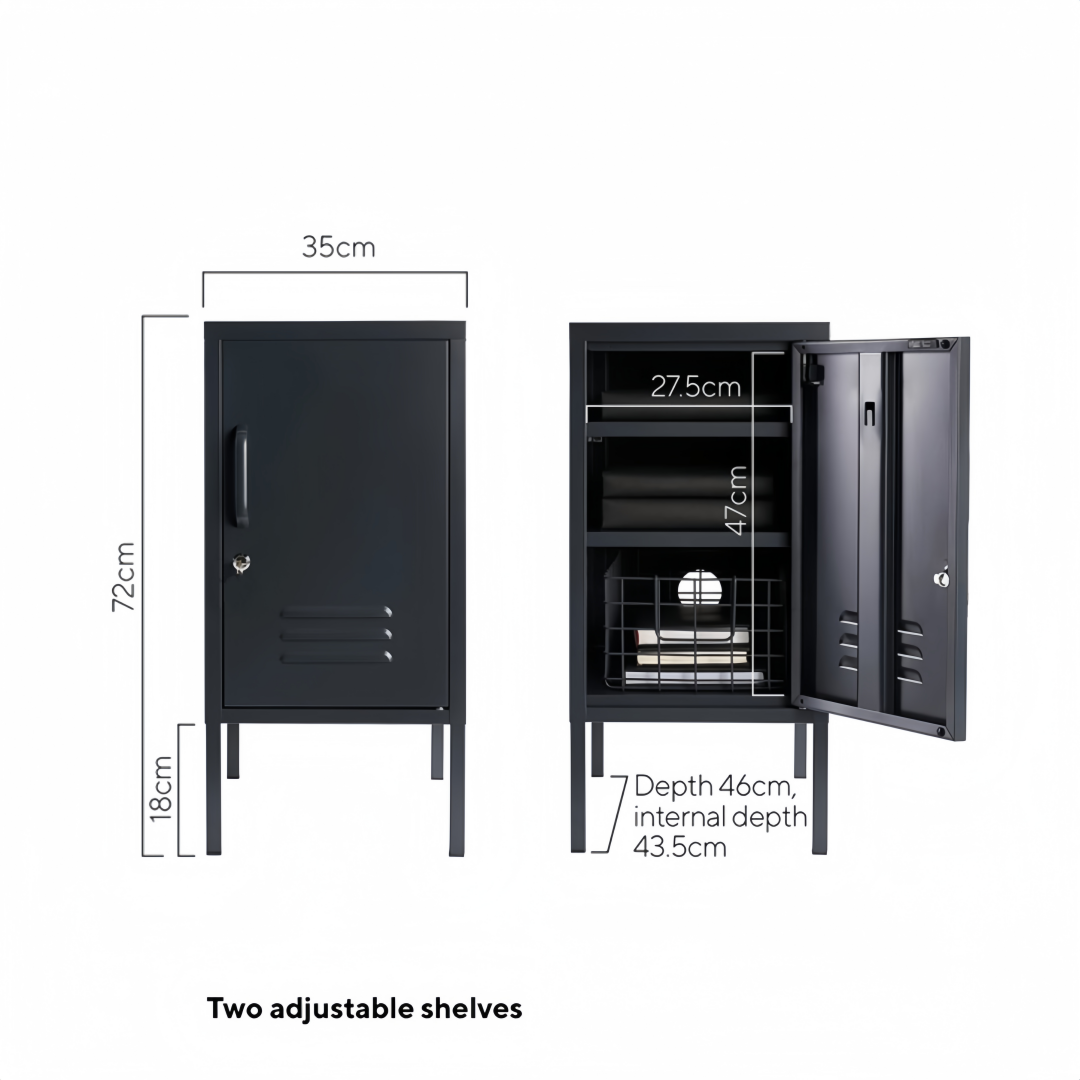 Steel Single Door Bedside Pedestal Locker Shorty Storage Cabinet - Black