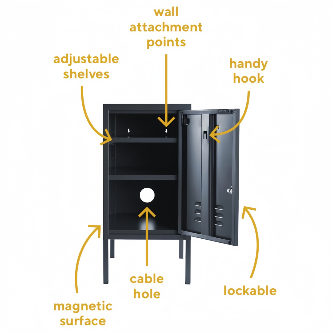 Steel Single Door Bedside Pedestal Locker Shorty Storage Cabinet - Black