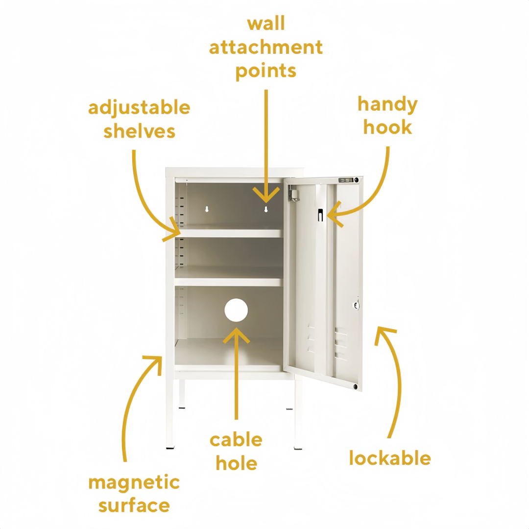Steel Single Door Bedside Pedestal Locker Shorty Storage Cabinet - White