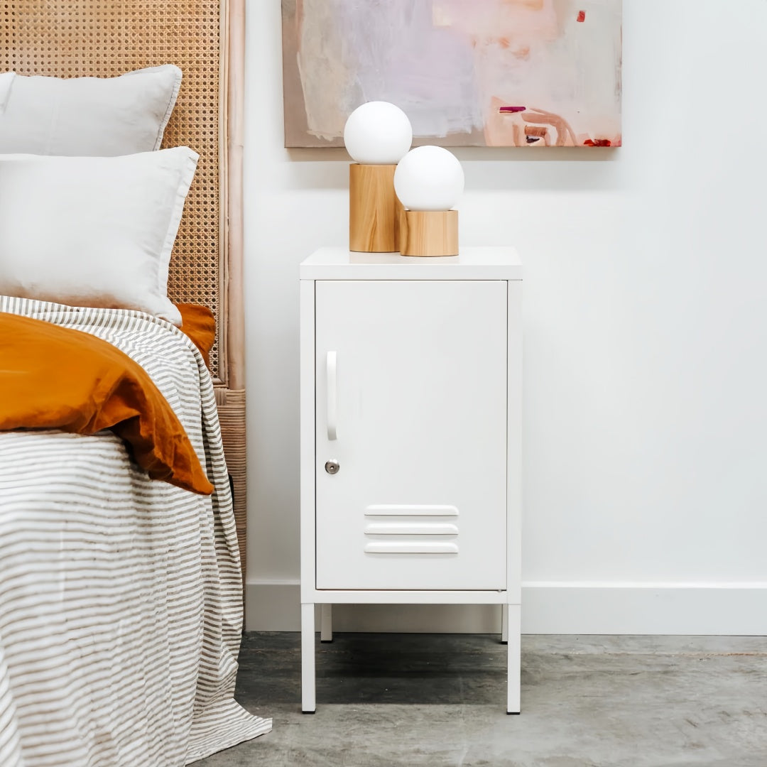 Steel Single Door Bedside Pedestal Locker Shorty Storage Cabinet - White