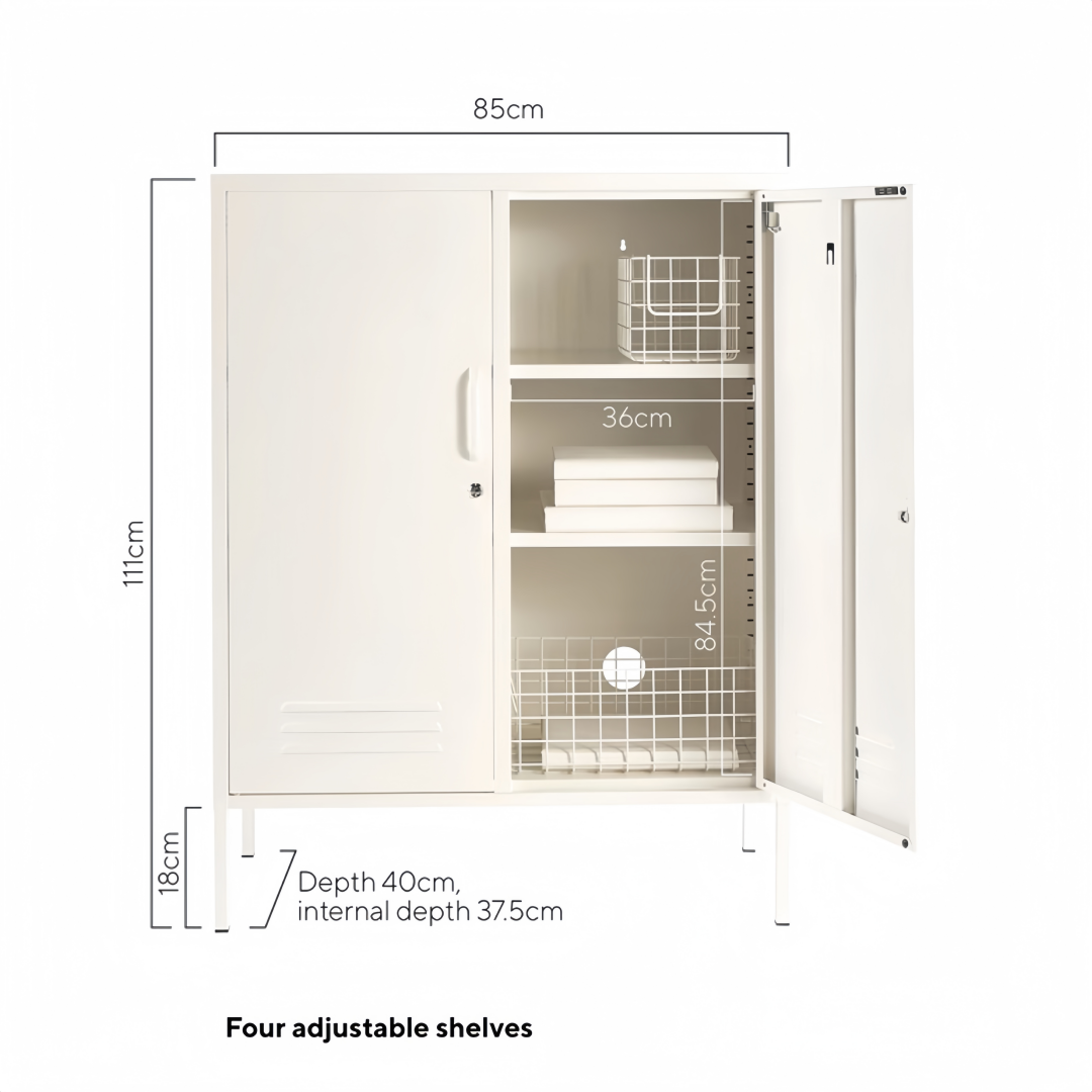 Steel Swing Door Sideboard Midi Locker Storage Cabinet Cupboard - White