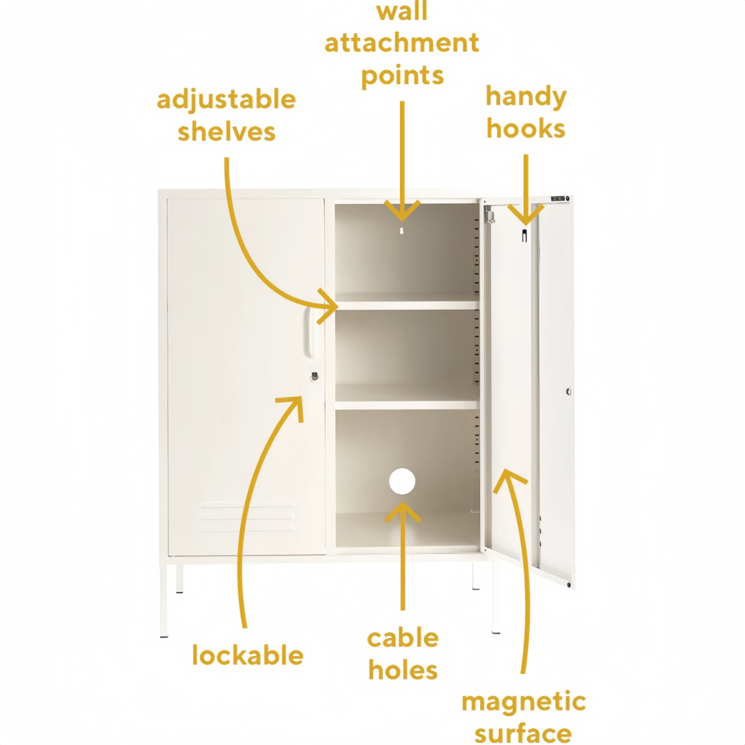 Steel Swing Door Sideboard Midi Locker Storage Cabinet Cupboard - White