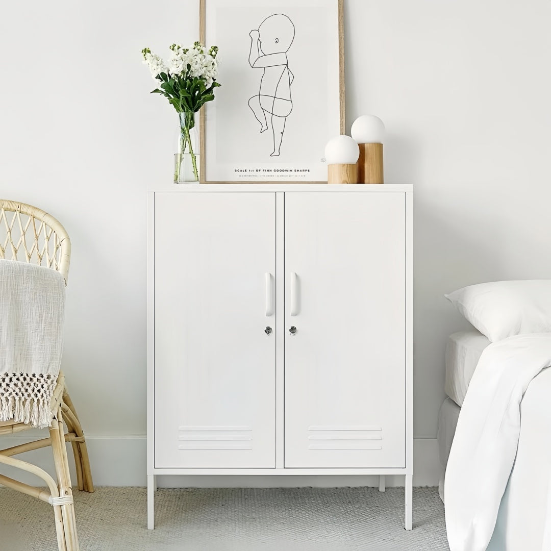Steel Swing Door Sideboard Midi Locker Storage Cabinet Cupboard - White