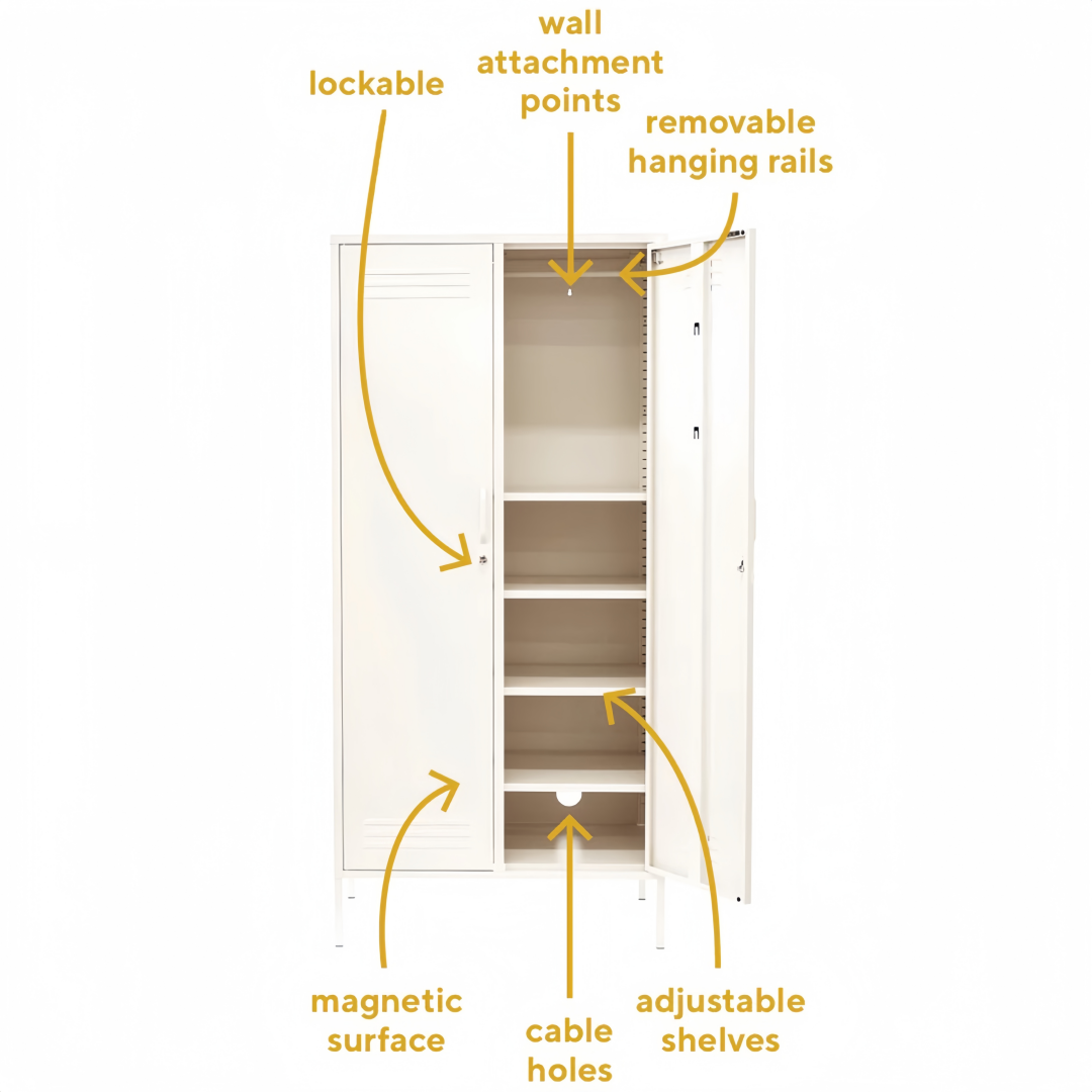 Steel Swing Door Wardrobe Twinny Locker Storage Cabinet Cupboard - White