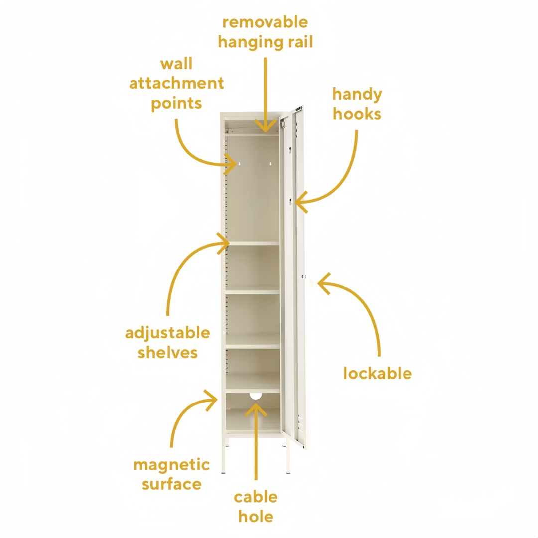 Steel Single Door Wardrobe Skinny Locker Storage Cabinet Cupboard - White