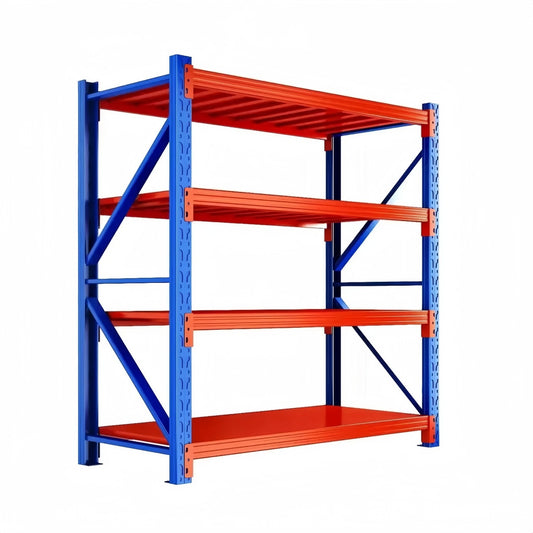 Steel 350kg Heavy Duty 4 Shelf Industrial Shelving Adjustable Storage Racks - Orange and Blue