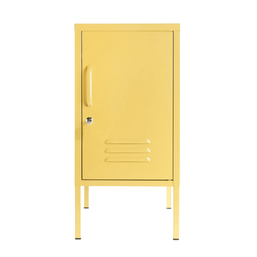 Steel Bedside Pedestal Metal Locker Adjustable Shelves Storage Cabinet - Butter Yellow