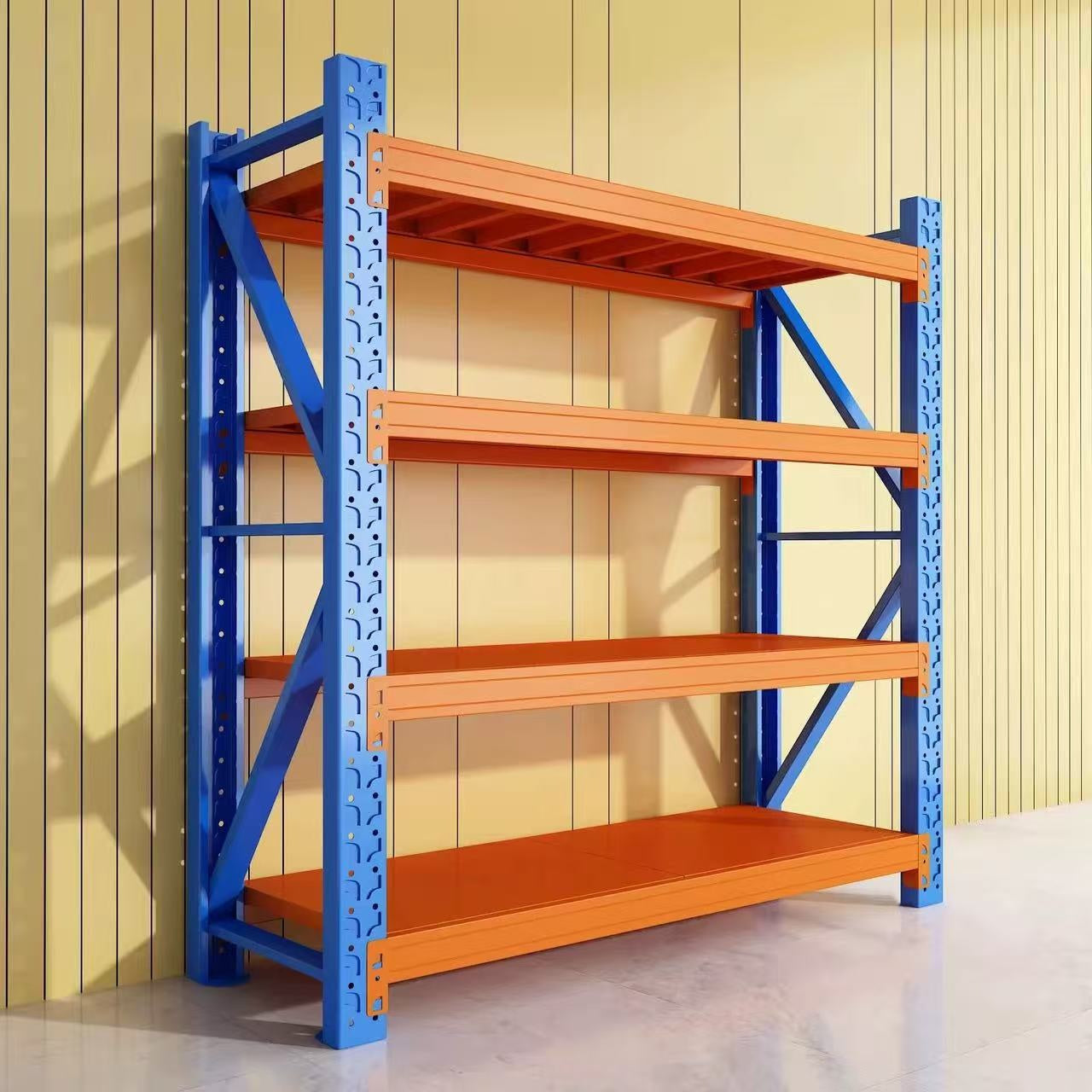 Steel 350kg Heavy Duty 4 Shelf Industrial Shelving Adjustable Storage Racks - Orange and Blue