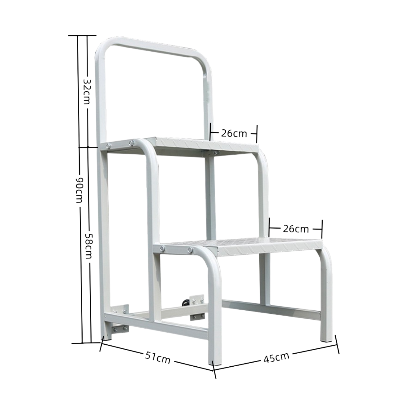 Steel 2 Step Mobile Safety Ladder With Wheels - Light Grey