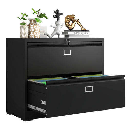 Steel Lateral 2 Drawer Filing Cabinet Cupboard Locker Swan Handle With Card Slots
