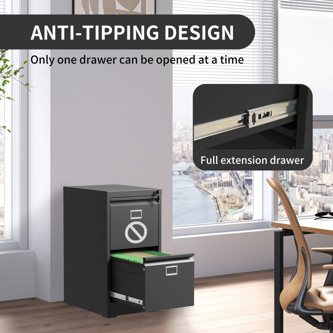 Steel Big Size Vertical 2 Drawer Filing Cabinet Cupboard Locker Swan Handle With Card Slots