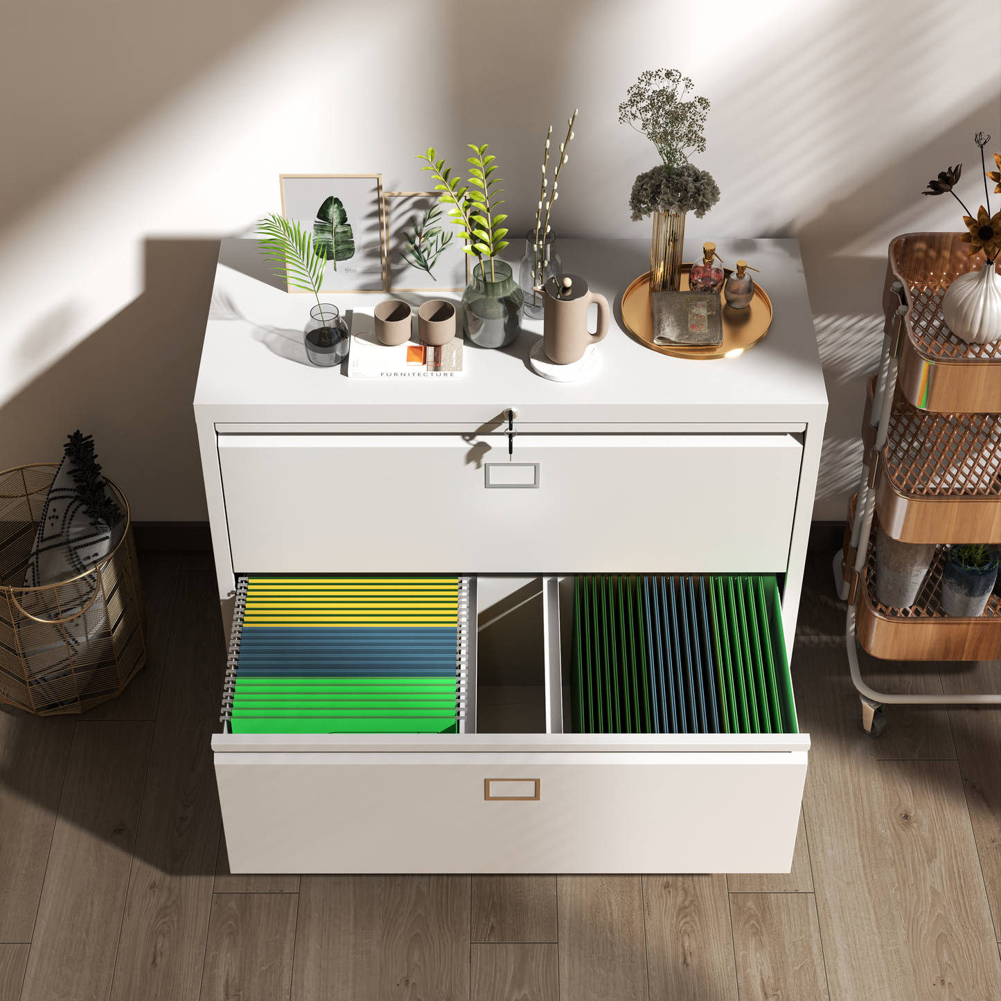 Steel Lateral 2 Drawer Filing Cabinet Cupboard Locker Swan Handle With Card Slots