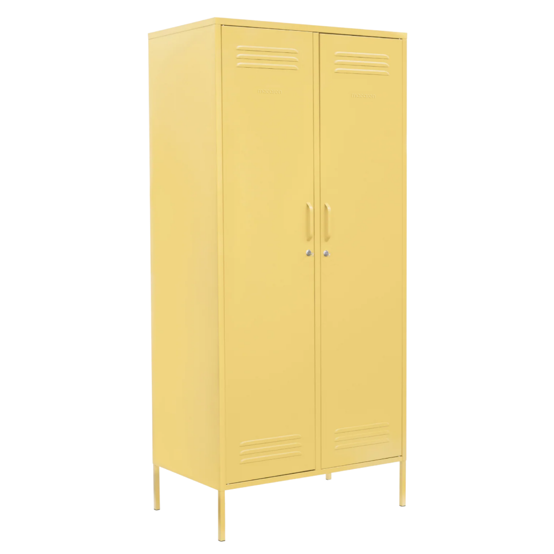 Steel Twinny Wardrobe Metal Locker Adjustable Shelves Storage Cabinet - Butter Yellow