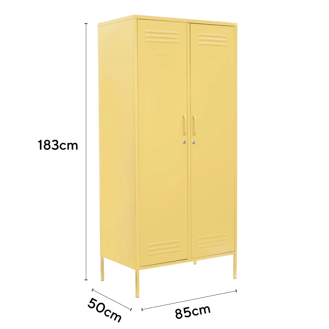 Steel Twinny Wardrobe Metal Locker Adjustable Shelves Storage Cabinet - Butter Yellow